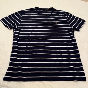 Polo Ralph Lauren men’s casual logo navy and white striped tee shirt size Large